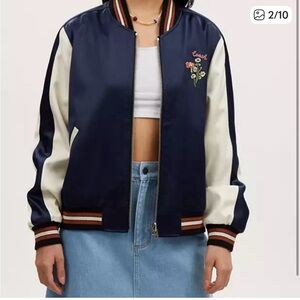 Coach signature reversible bomber jacket Navy and Cream (w/ garment bag)
